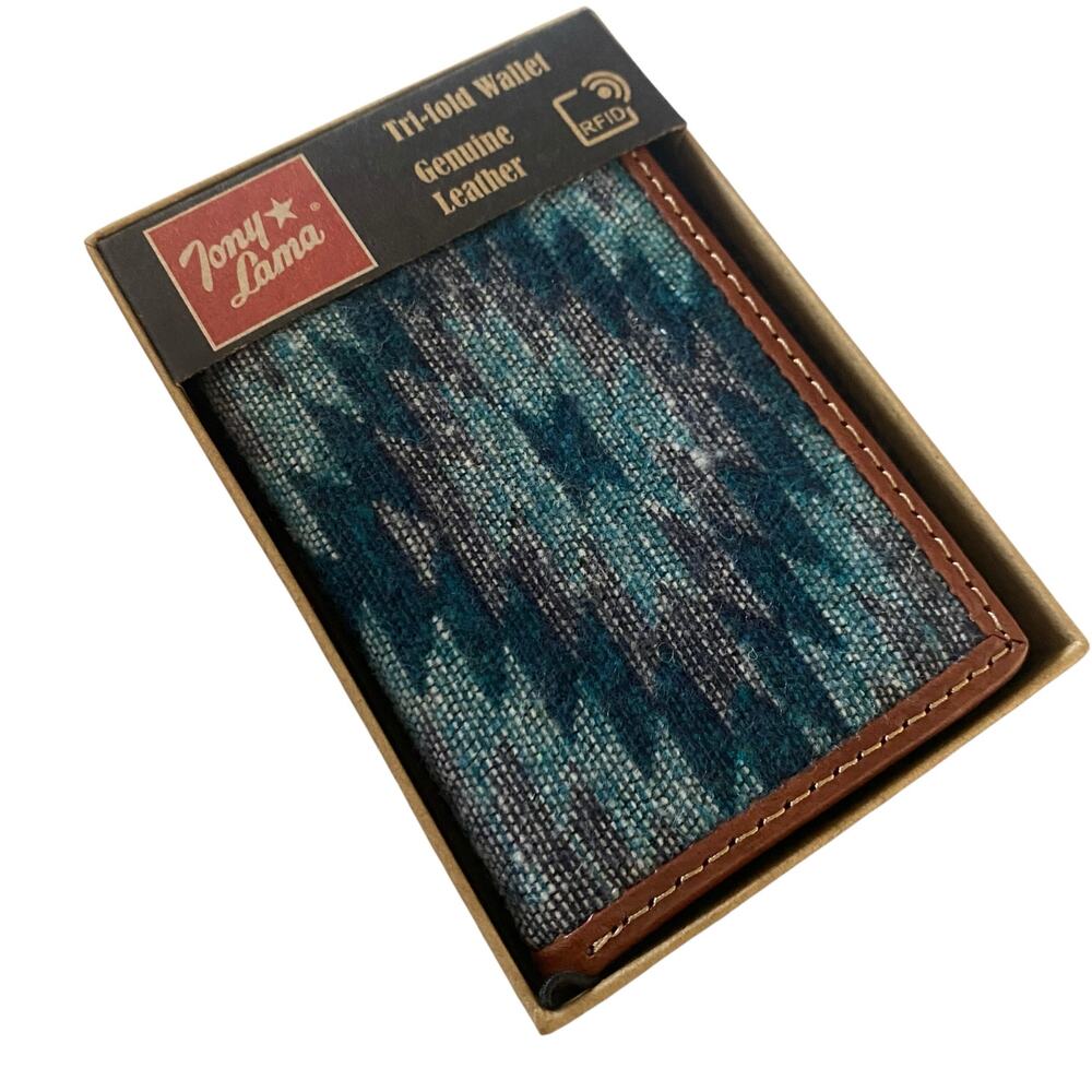 NWT Men’s Tony Lama Tri-Fold Genuine Leather RFID Wallet 23141322W3 Blue Western